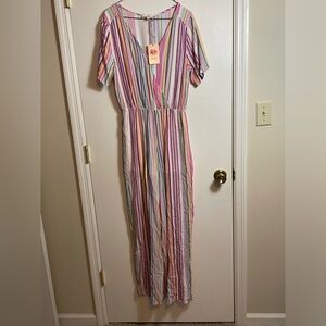 NWT Entro Multicolor Striped Lightweight Beachy Jumpsuit in Large